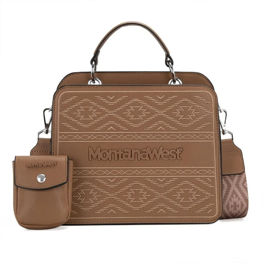 Western Aztec Leather Tote Crossbody Bag for Women Vegan Handbag